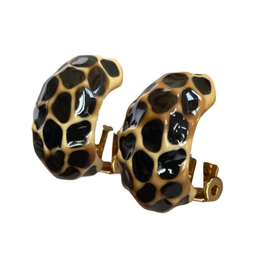 Vintage Kenneth Lane Giraffe Enamel Clip Earrings