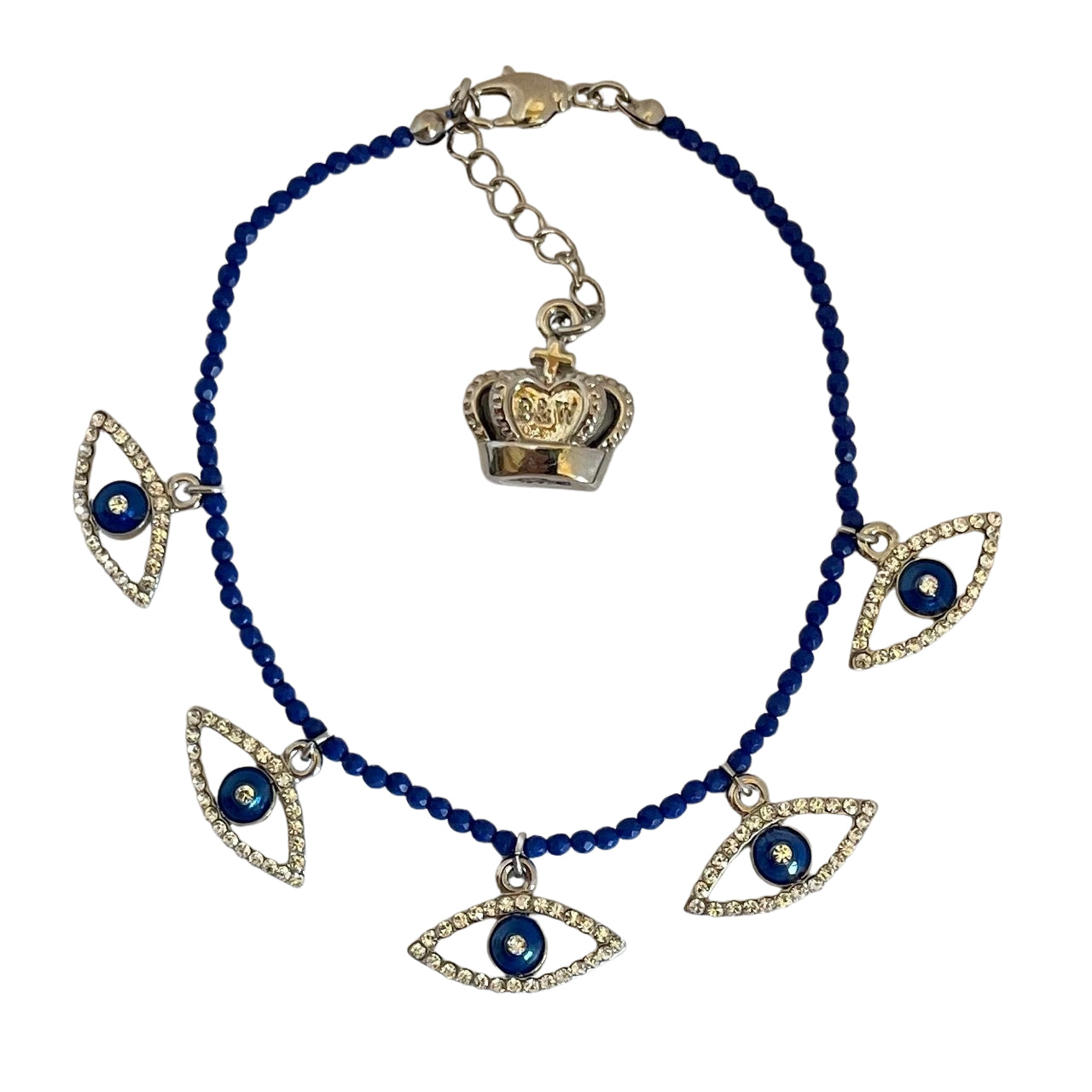 Butler & Wilson crystal eye bracelet with lapis blue beads and crown charm