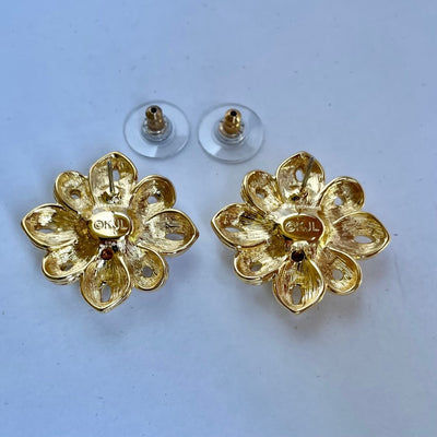 Vintage Kenneth Jay Lane Gold-Plated Amethyst Crystal Sunburst Stud Earrings