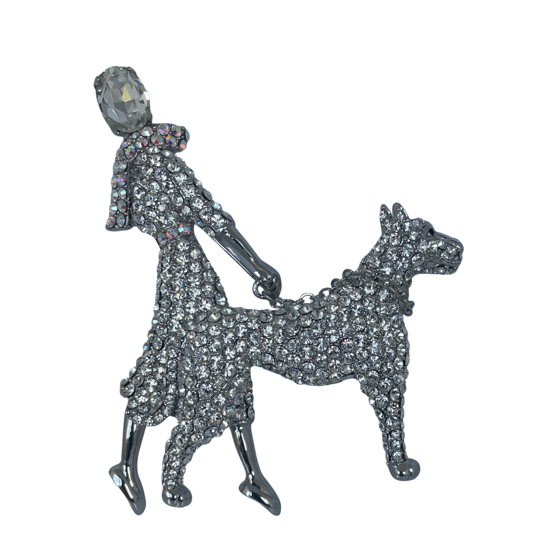 A Butler & Wilson Large Crystal Lady and Dog Brooch