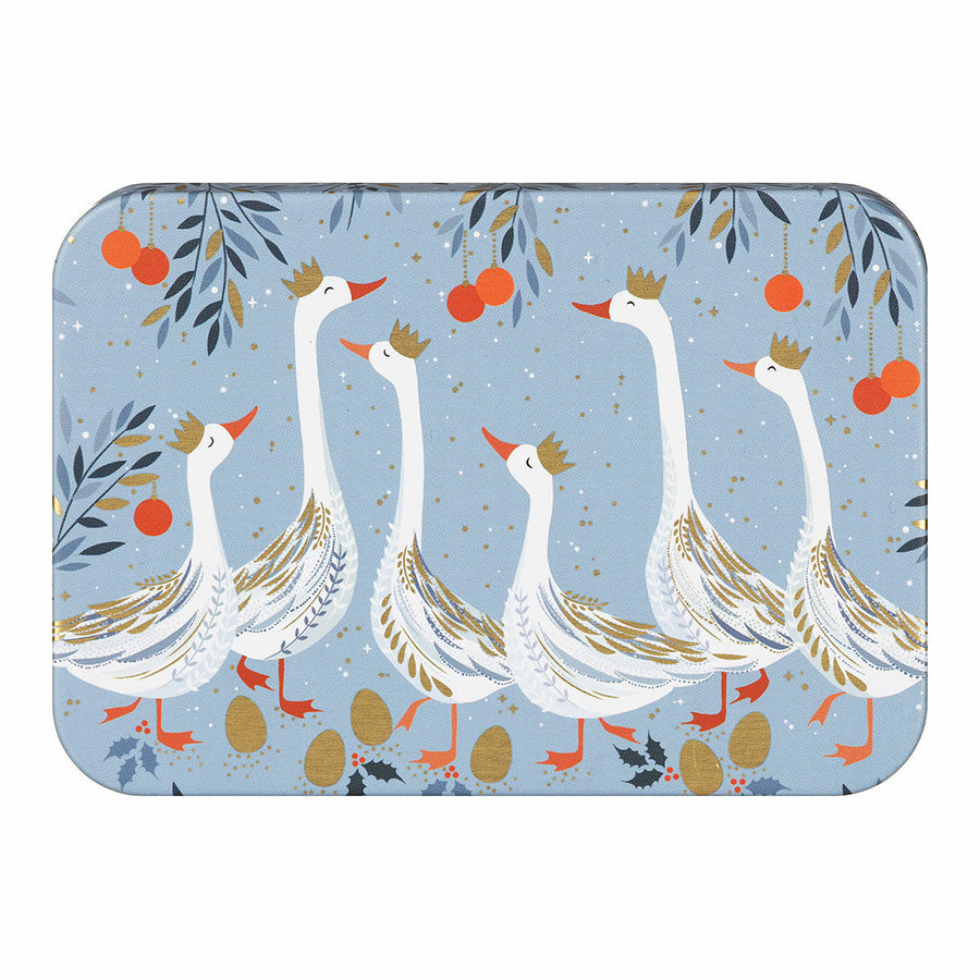Sara Miller Six Geese-A-Laying Tin filled with Mint Imperials