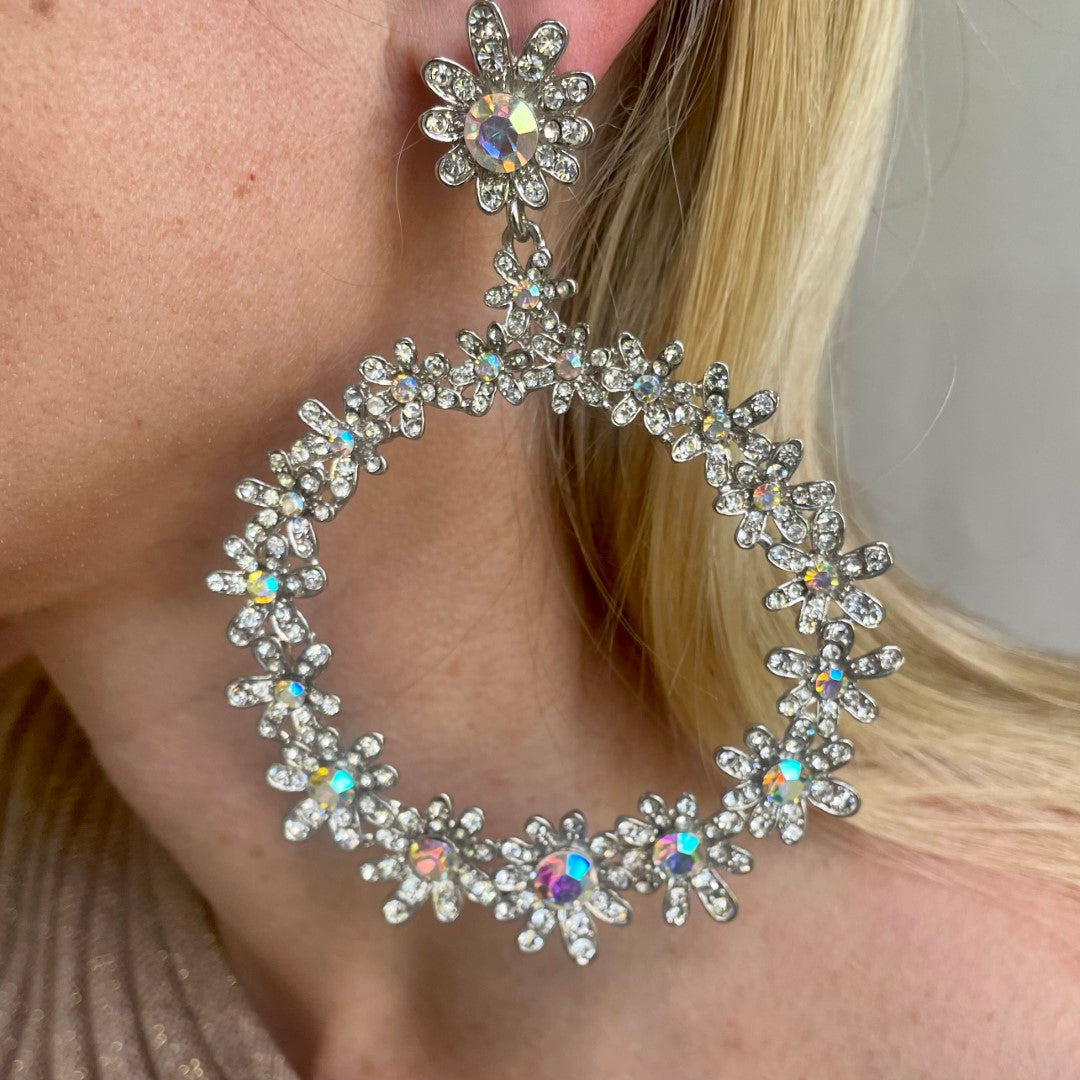 Vintage Butler & Wilson Crystal Flower Chandelier Hoop Earrings