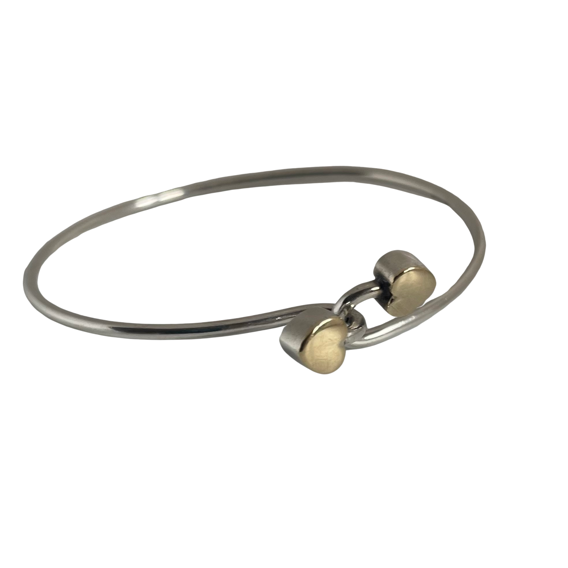 A Vintage Tiffany & Co Sterling Silver 18k Yellow Gold Accent Double Heart Hook Bracelet