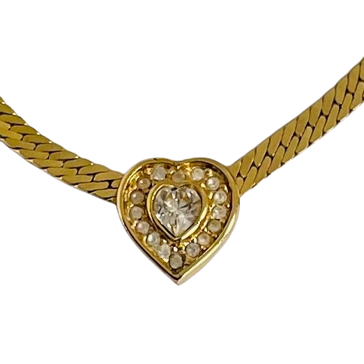 A Vintage Christian Dior Crystal Heart Necklace