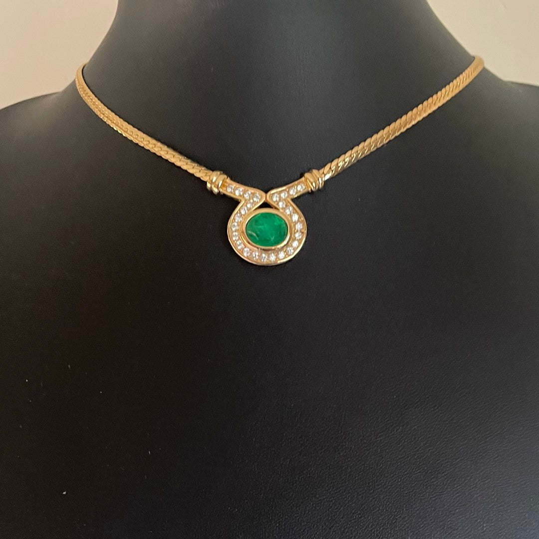 A Christian Dior Vintage Gold Plated Necklace with Faux Emerald