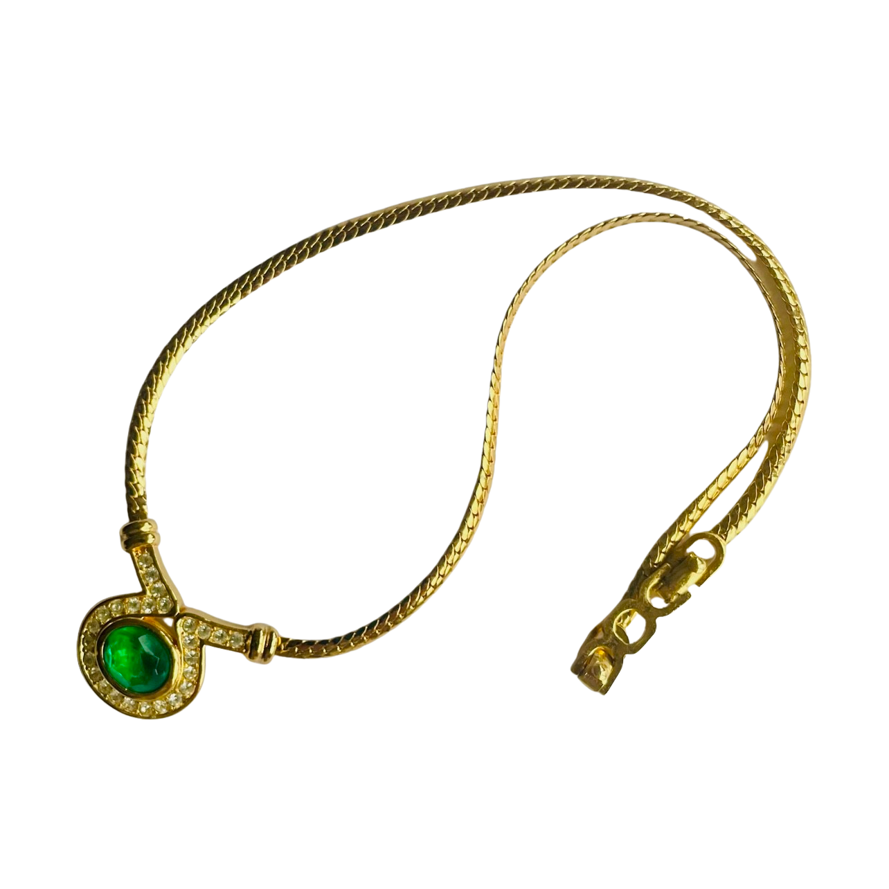A Christian Dior Vintage Gold Plated Necklace with Faux Emerald