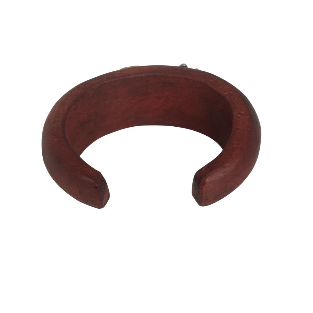 A Vintage Wooden Cuff Bracelet with Colourless Sapphires