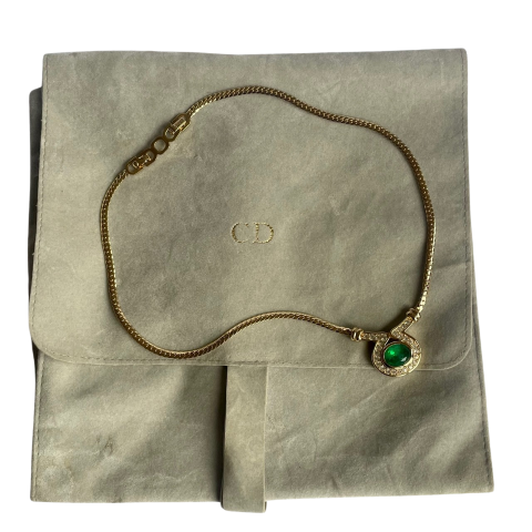 A Christian Dior Vintage Gold Plated Necklace with Faux Emerald