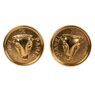 A Pair of Vintage Chanel Clip on Coin 'Bull' Earrings