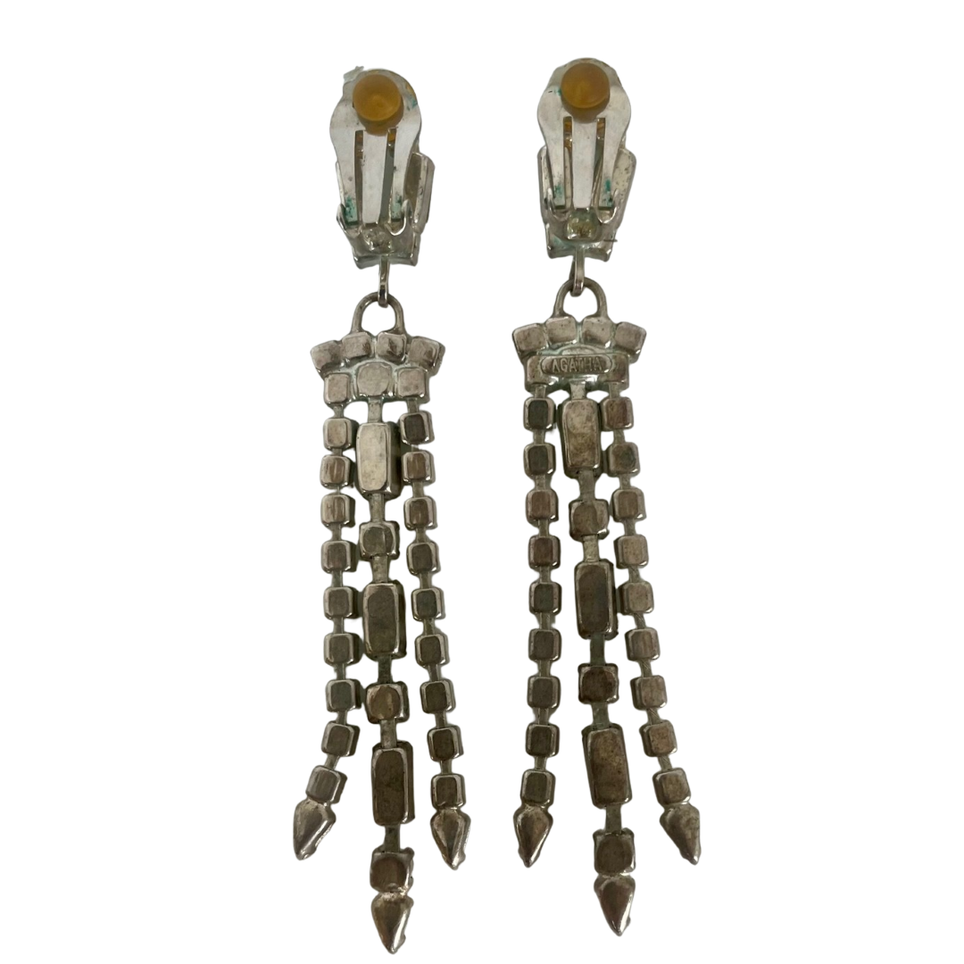 A Pair of Vintage Agatha Paris Drop Crystal Clip On Earrings