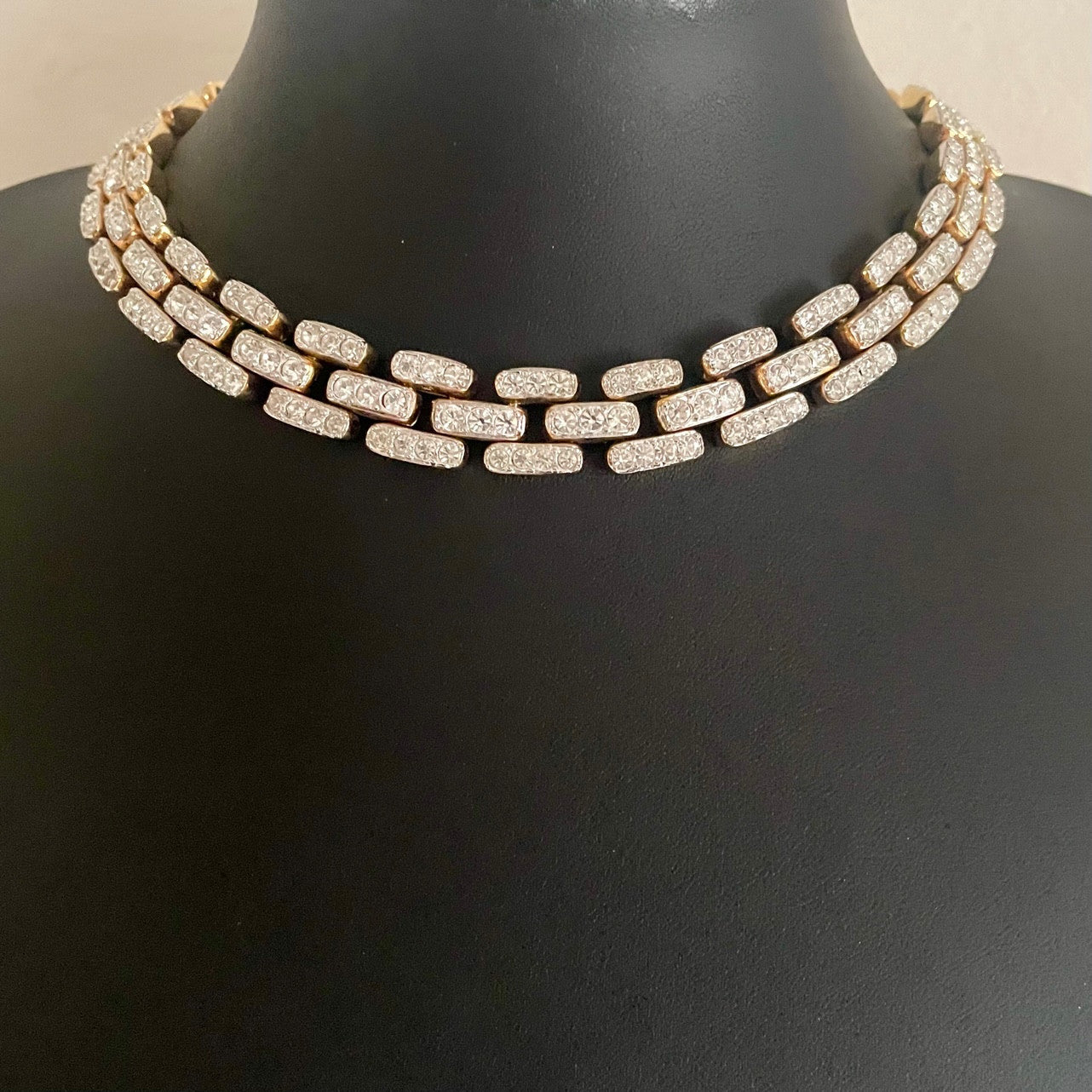 Vintage Gold-Plated Collar Crystal Necklace, 1990s