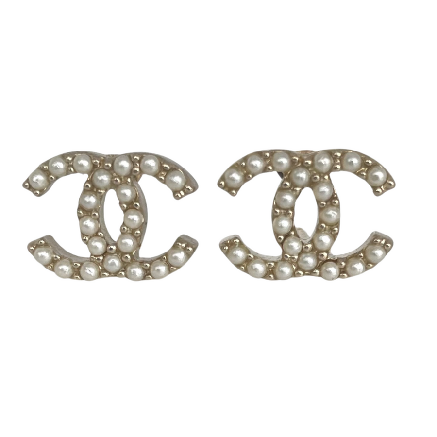 A Pair of Chanel CC Pearl Stud Earrings