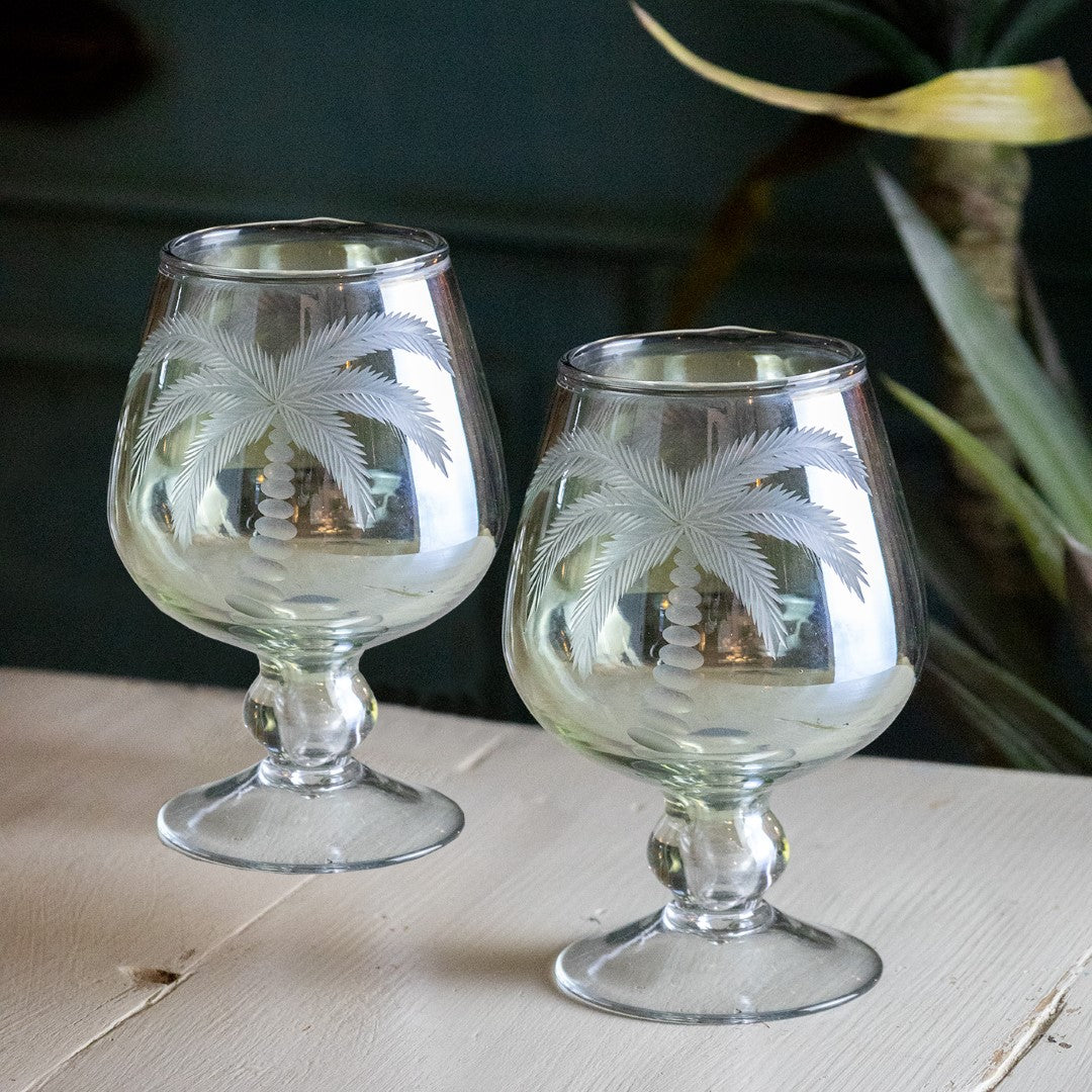 A Pair of Palm Etched Glasses