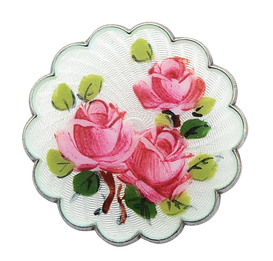 Vintage Arne Nordlie Mid-Century Sterling Silver and Guilloché Enamel Rose Brooch