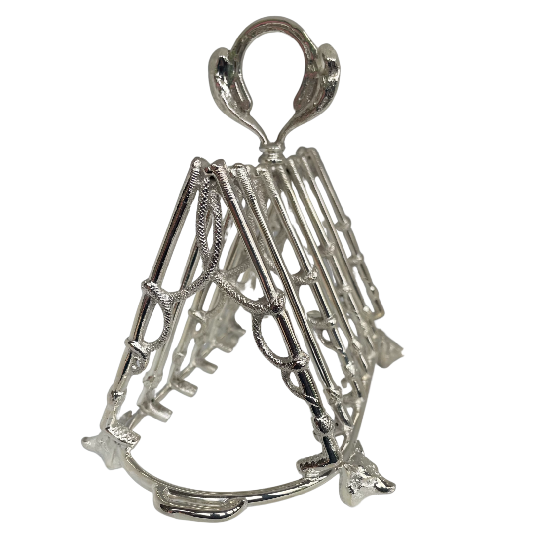 A Vintage Riding Crop and Fox Head Silver Plated Toast Rack