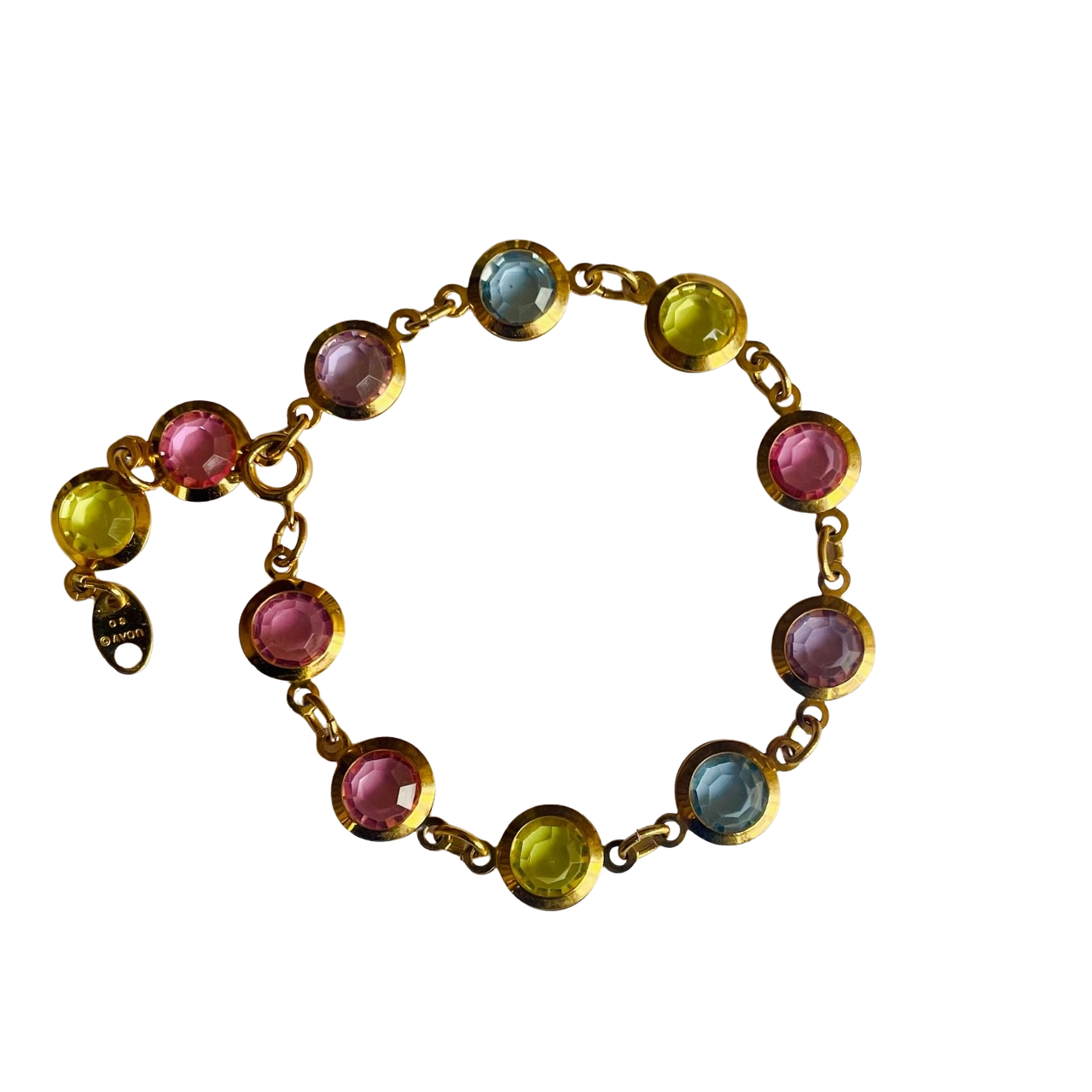 Vintage Avon Pastel Crystal Link Gold-tone Bracelet, 1980s