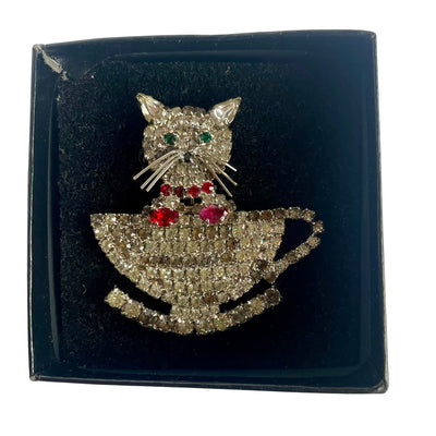 Rare Vintage Butler & Wilson Cat in Teacup Brooch