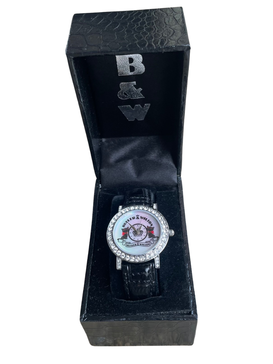 Butler & Wilson Black Cat Watch with Leather Strap, Unworn