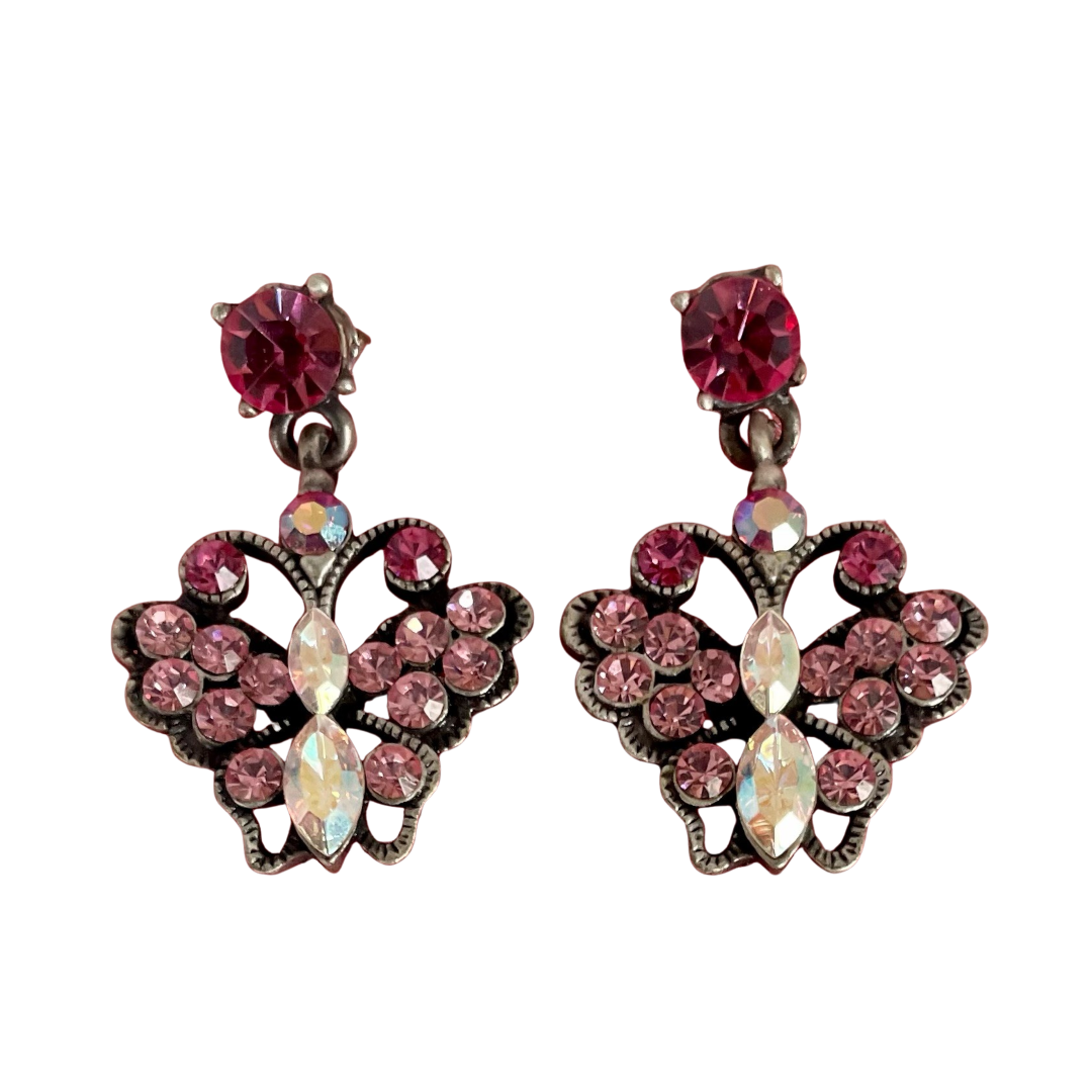 Vintage Butler & Wilson Pink Drop Butterfly Earrings for Pierced Ears