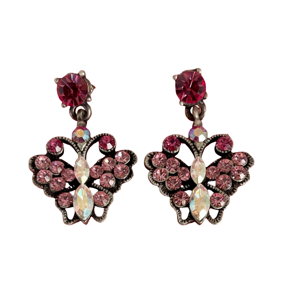 Vintage Butler & Wilson Pink Drop Butterfly Earrings for Pierced Ears