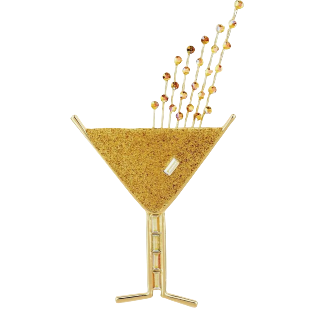 Butler & Wilson Golden Cocktail Glass Brooch, 50th Anniversary Edition, Sealed in Original Box