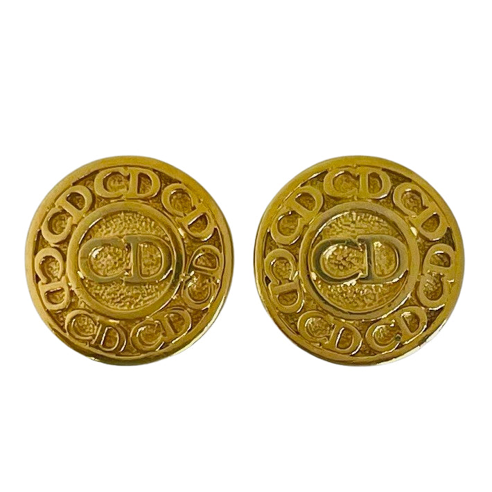 A pair of Vintage Christian Dior Gold Plated Monogram Clip on Earrings
