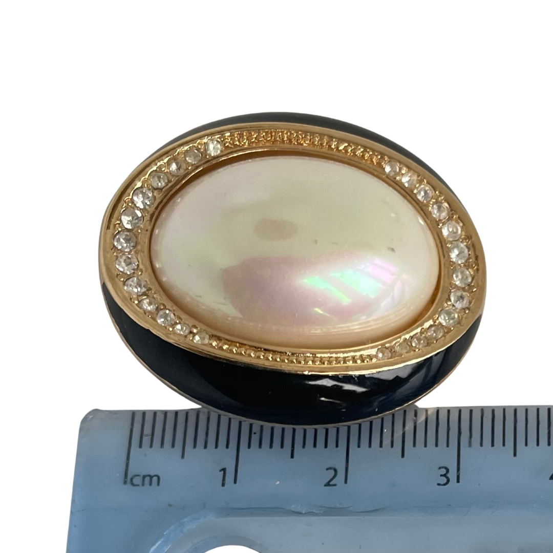 A pair of Vintage Christian Dior Pearl, Crystal and Enamel Statement Clip Earrings