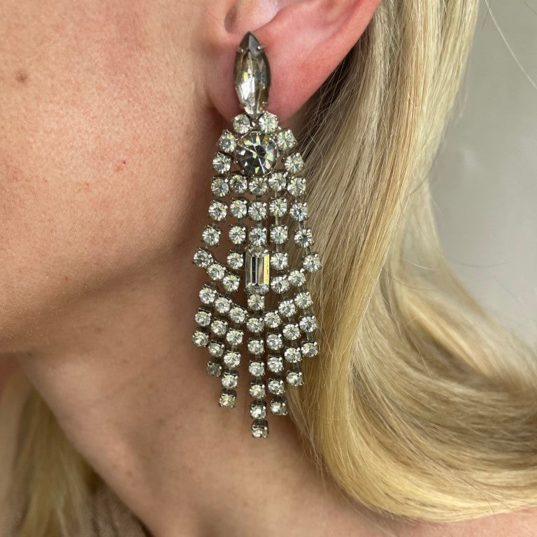 A Pair of Vintage Mid Century Statement Chandelier Clip On Earrings