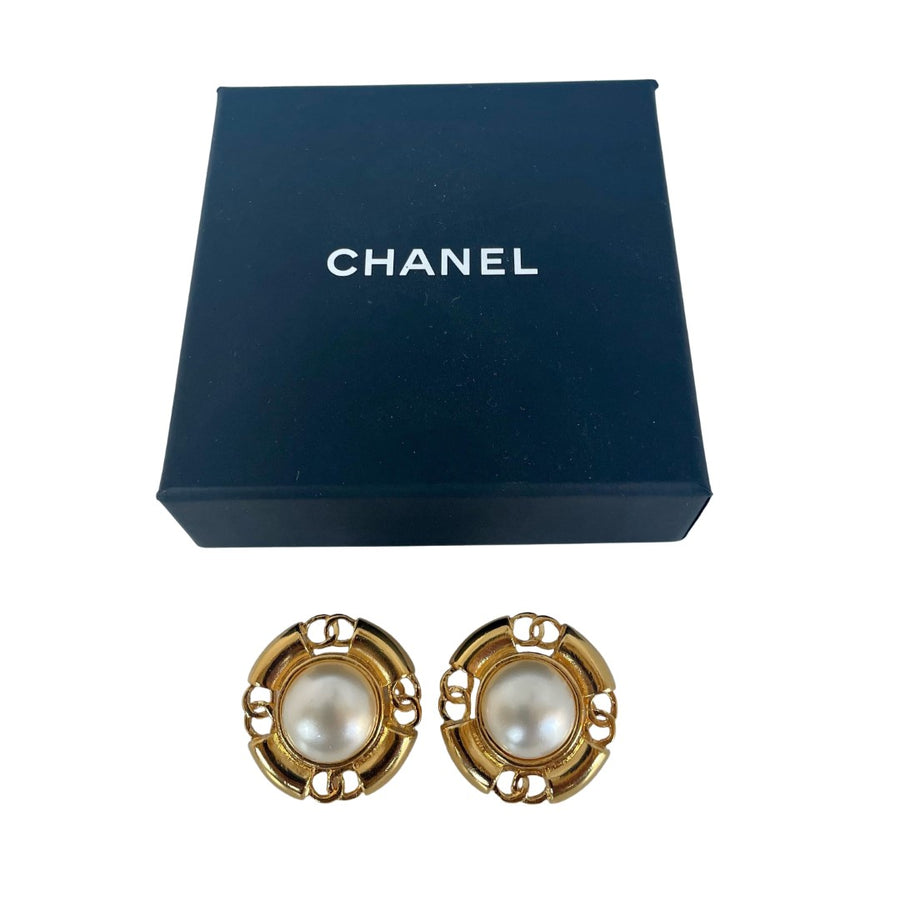 Vintage Chanel Large Faux Pearl Clip Earrings