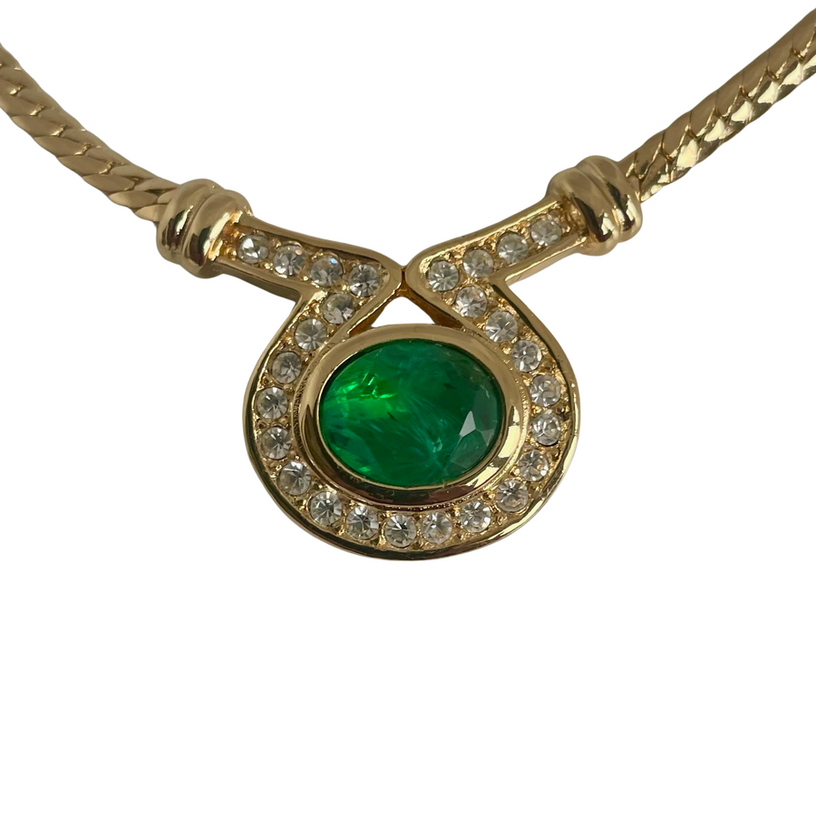 A Christian Dior Vintage  Gold Plated Necklace with Faux Emerald