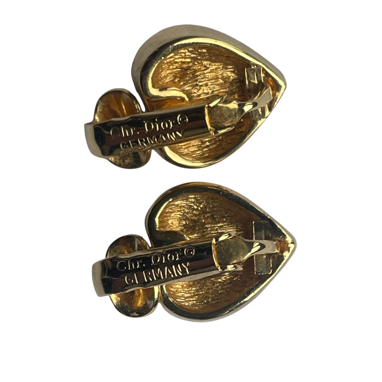 Vintage Christian Dior Heart Necklace and Clip Earrings - Gold Plated with Crystals, Original Box