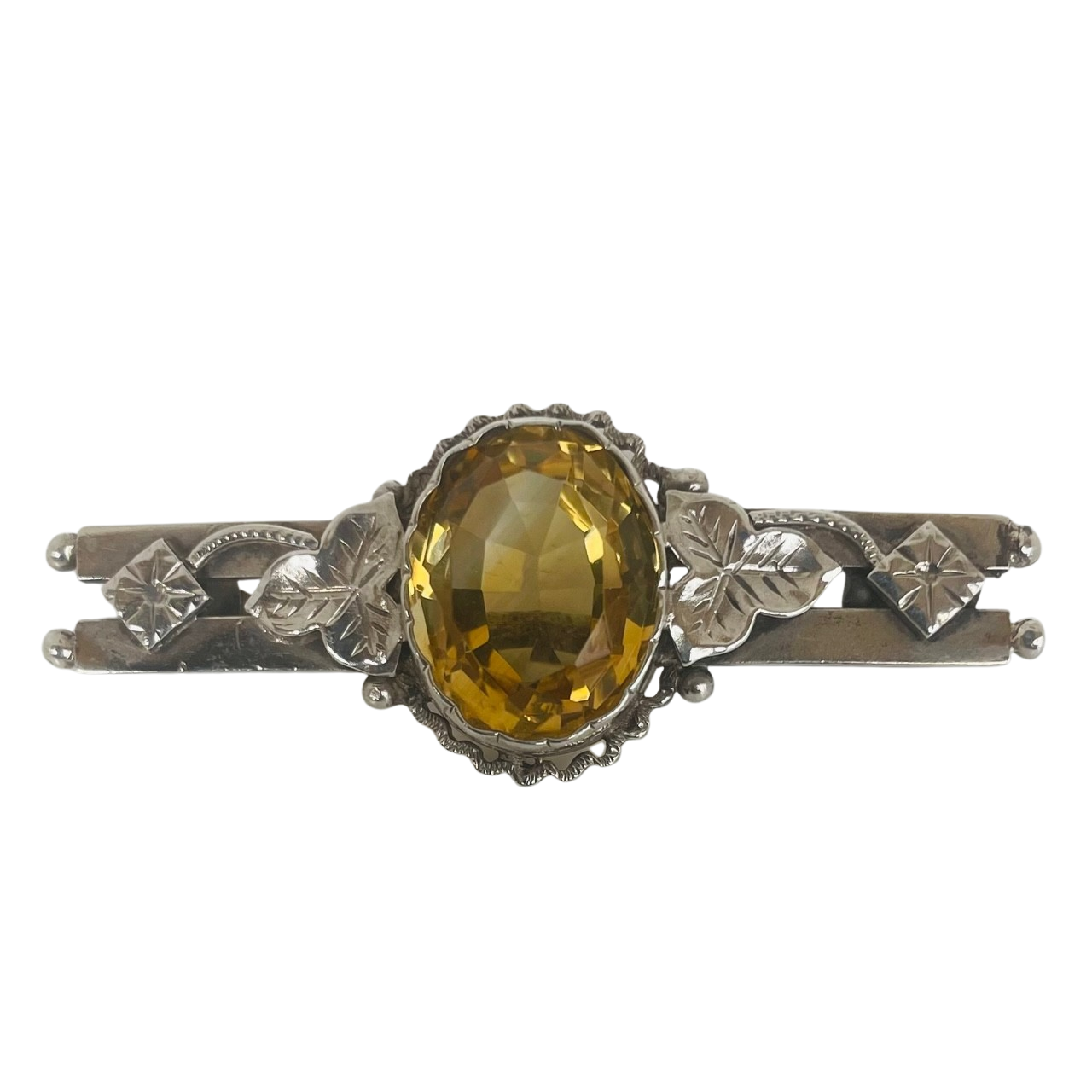An Edwardian Silver Citrine Foliate Brooch