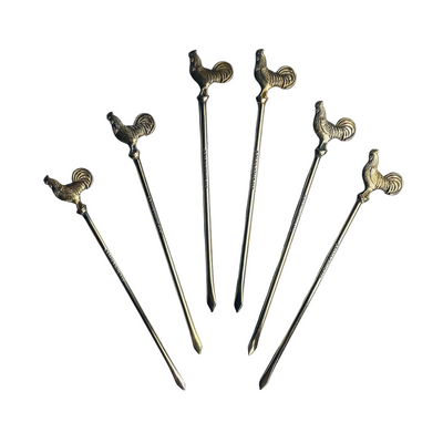 Boxed Set of Sterling Silver Cockerel Cocktail Sticks, Art Deco Period