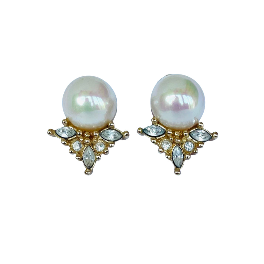 Vintage Christian Dior Pearl and Crystal Earrings