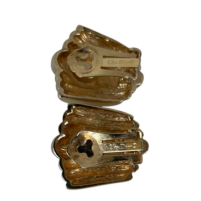 Vintage Christian Dior Fluted Gold Plated Crystal Clip Earrings