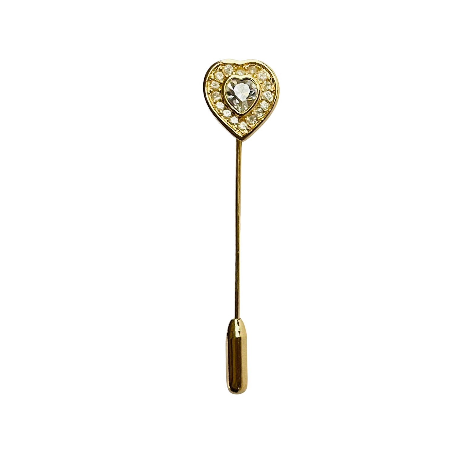 Vintage Christian Dior Gold-Plated Crystal Heart Stick Pin, 1980-1990s
