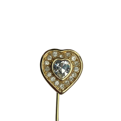 Vintage Christian Dior Gold-Plated Crystal Heart Stick Pin, 1980-1990s