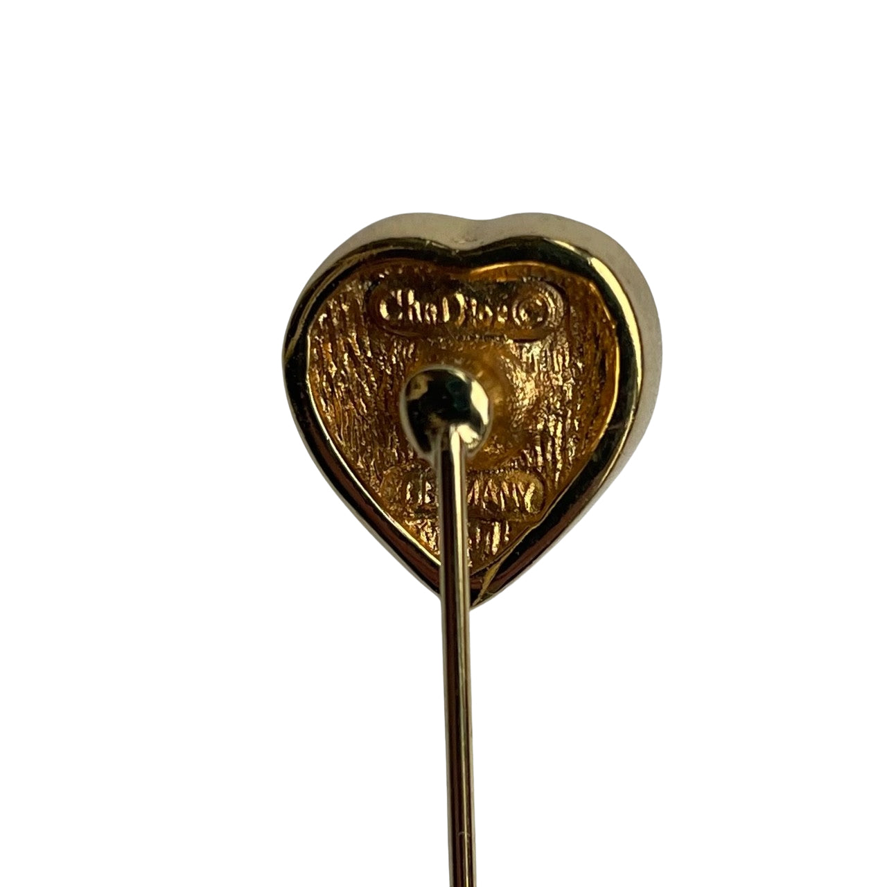 Vintage Christian Dior Gold-Plated Crystal Heart Stick Pin, 1980-1990s