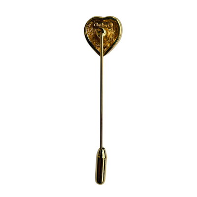 Vintage Christian Dior Gold-Plated Crystal Heart Stick Pin, 1980-1990s