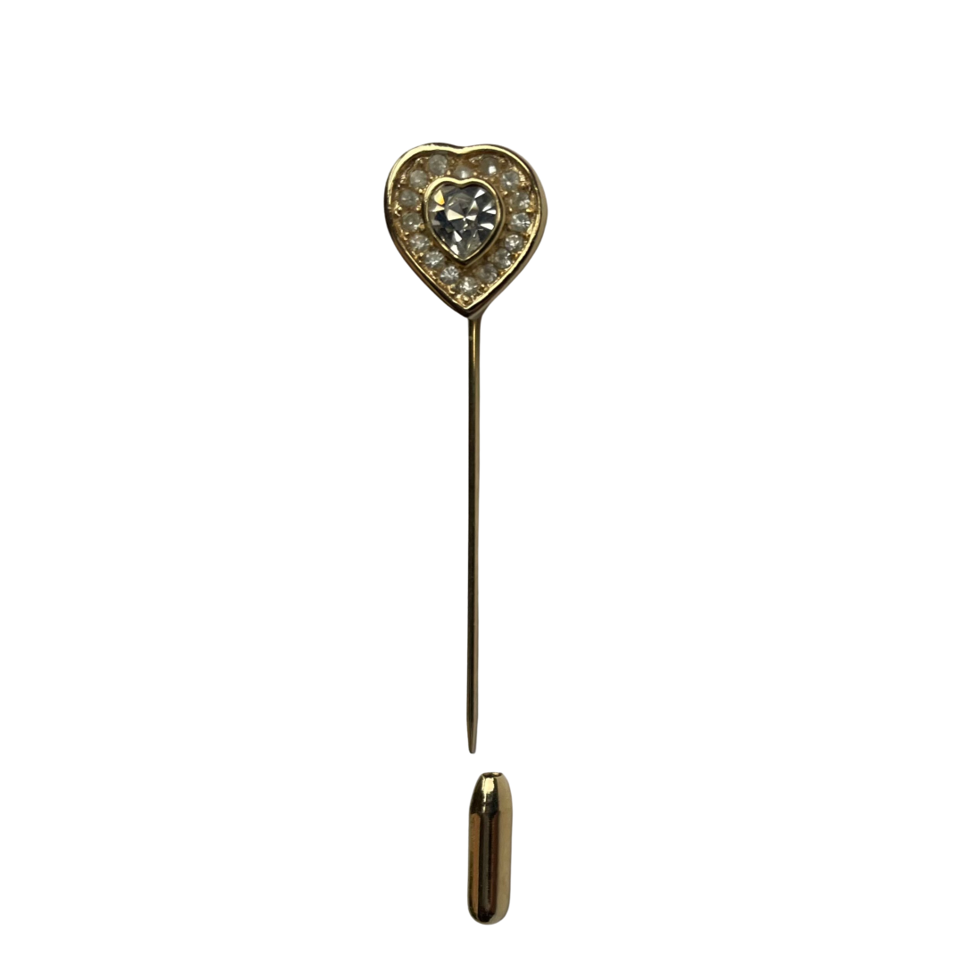 Vintage Christian Dior Gold-Plated Crystal Heart Stick Pin, 1980-1990s