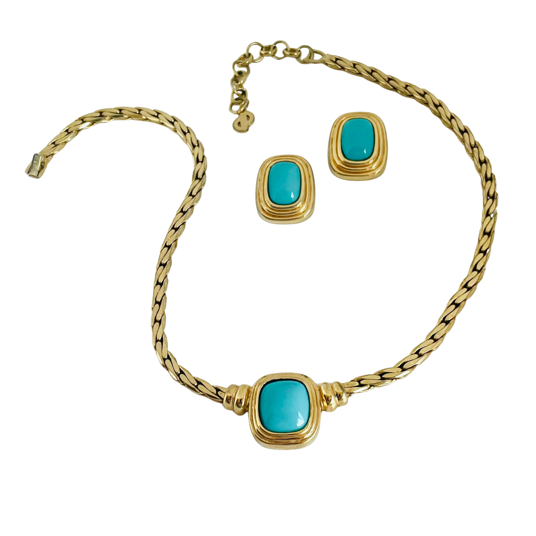 A Vintage Christian Dior Turquoise Gripoix Necklace