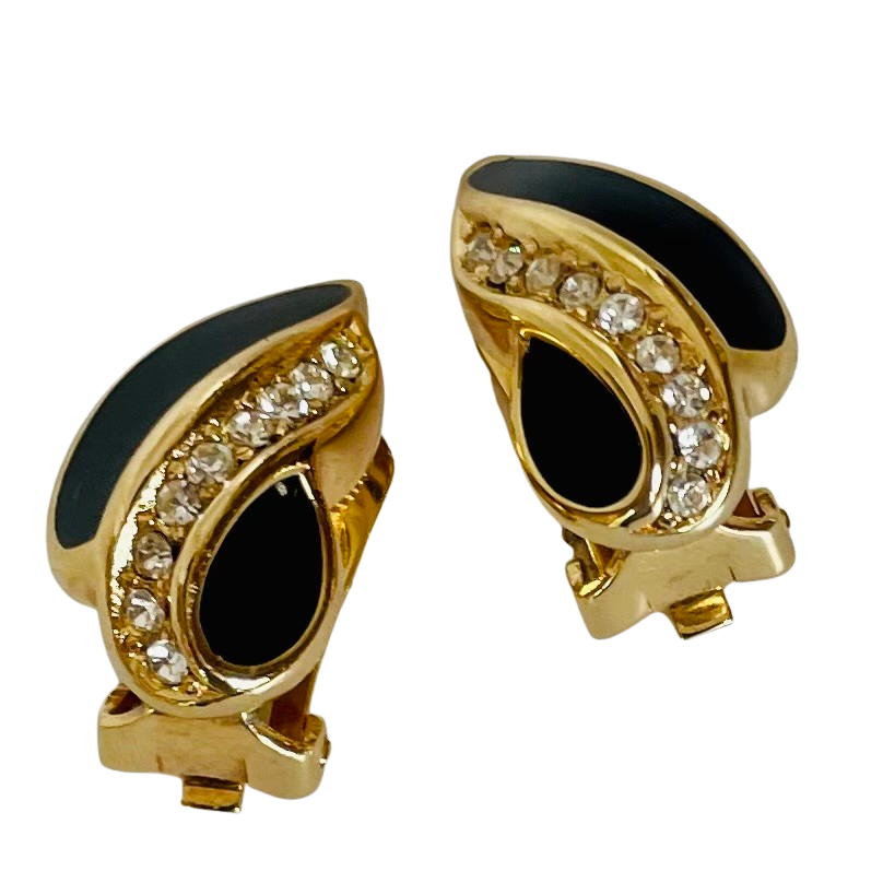 Vintage Christian Dior Crystal and Enamel Clip On Earrings