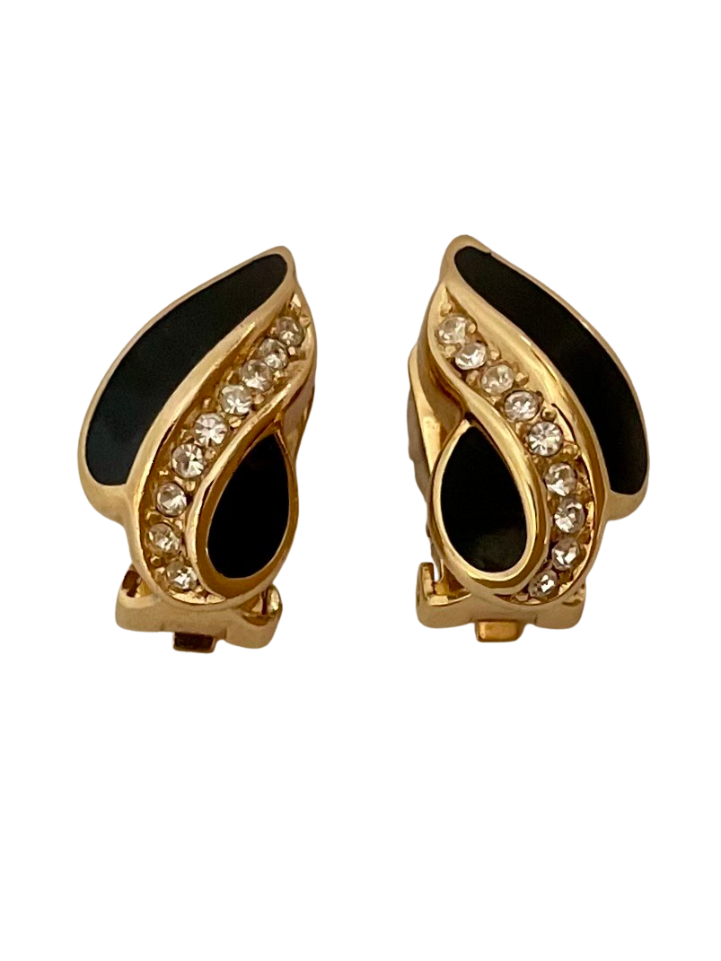 Vintage Christian Dior Crystal and Enamel Clip On Earrings