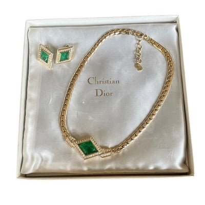 Vintage Christian Dior Art Deco Style Necklace and Earring Set, 1970s