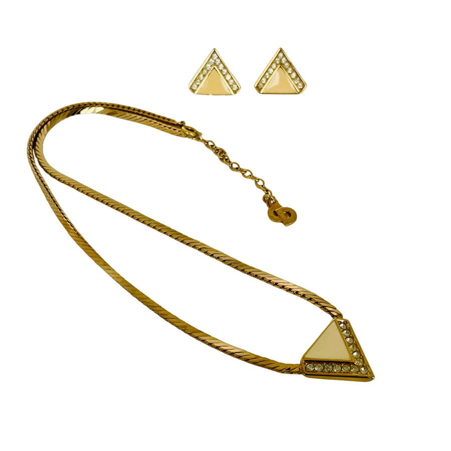 A Christian Dior Vintage Necklace and Clip Earrings in Art Deco Style