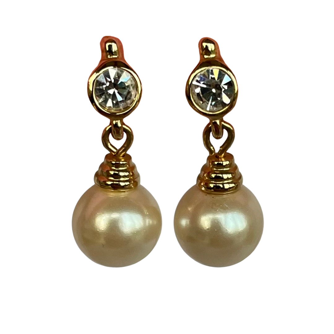 Vintage Christian Dior Stud Earrings with Drop Pearl