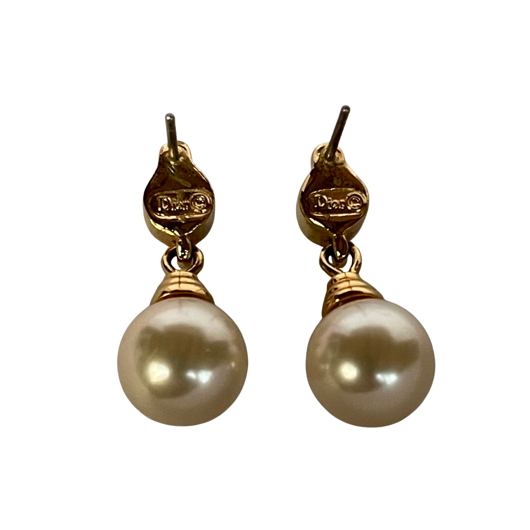 Vintage Christian Dior Stud Earrings with Drop Pearl