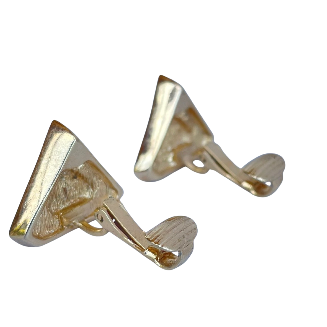 reverse of gold-plated Art Deco style Christian Dior geometric triangle necklace with cream enamel and clear crystal accents