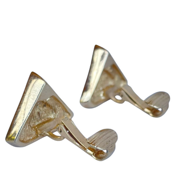 reverse of gold-plated Art Deco style Christian Dior geometric triangle necklace with cream enamel and clear crystal accents