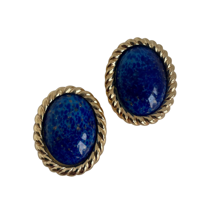 A pair of Vintage Christian Dior Faux Lapis Large Clip On Earrings